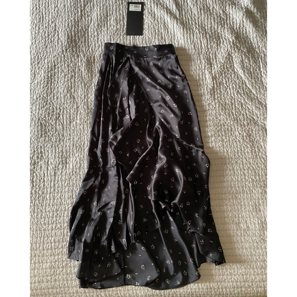 THE KOOPLES | Black floral 100% silk ruffle skirt - Picture 7 of 7